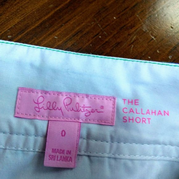 Lilly Pulitzer callahan shorts cattitude cat blue gteen Size 0 - Picture 3 of 5